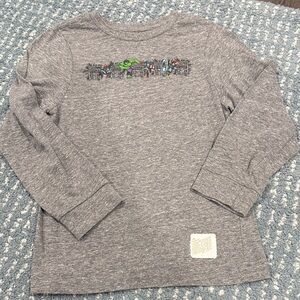 Original Retro Brand Gray Long-Sleeve Tee with Superhero Chest Graphic